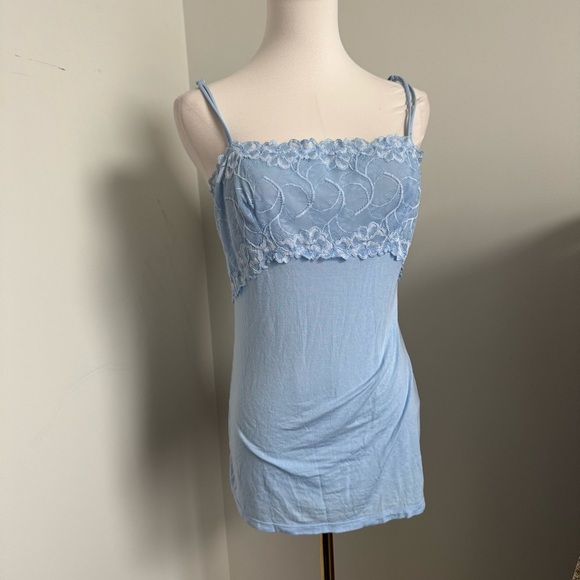 Y2K Sky Blue Floral Lace Cami Top | Fairycore Vintage Aesthetic Slip Style - Picture 2 of 7